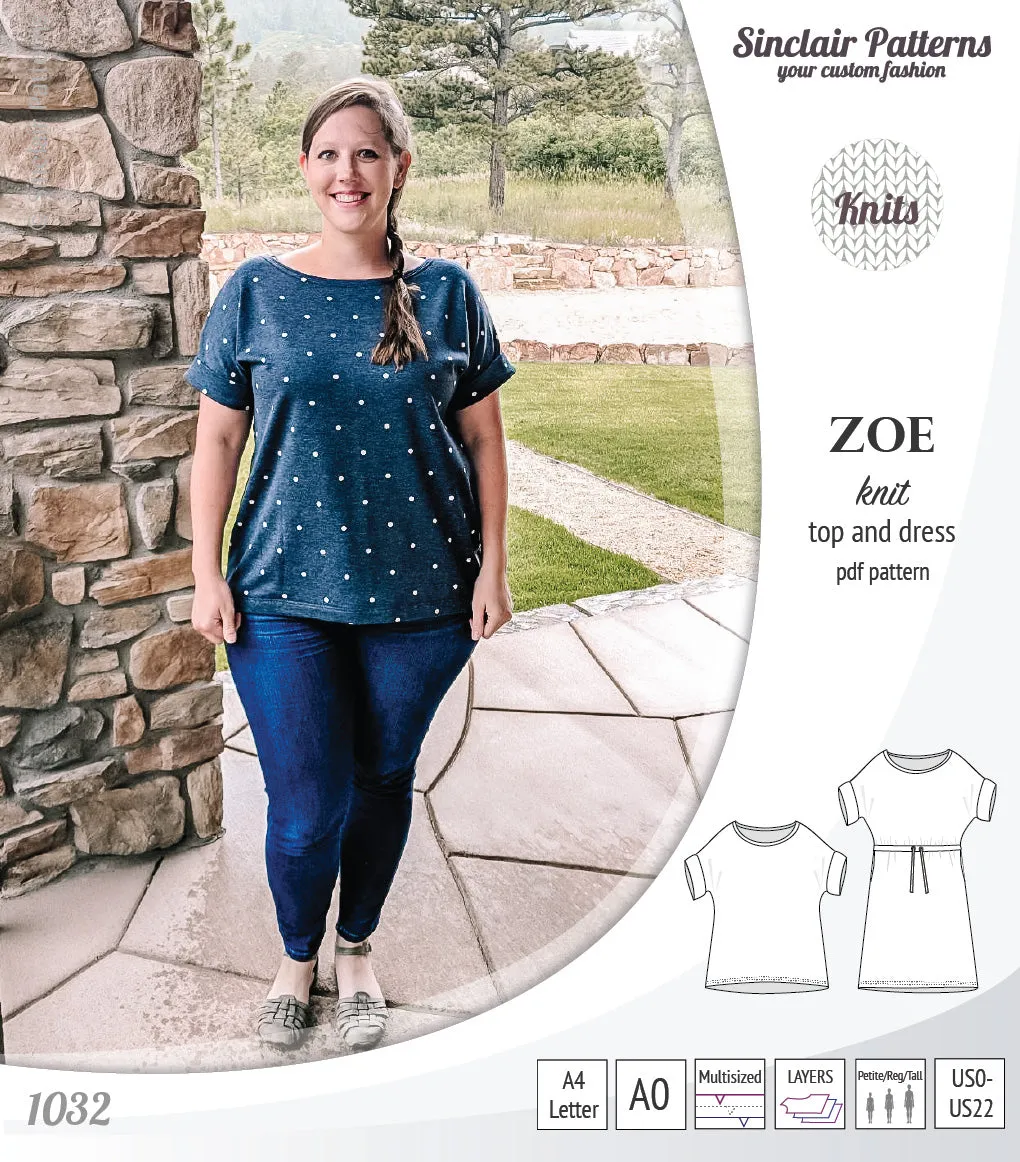 Zoe relaxed dolman knit top and drawstring dress (PDF)