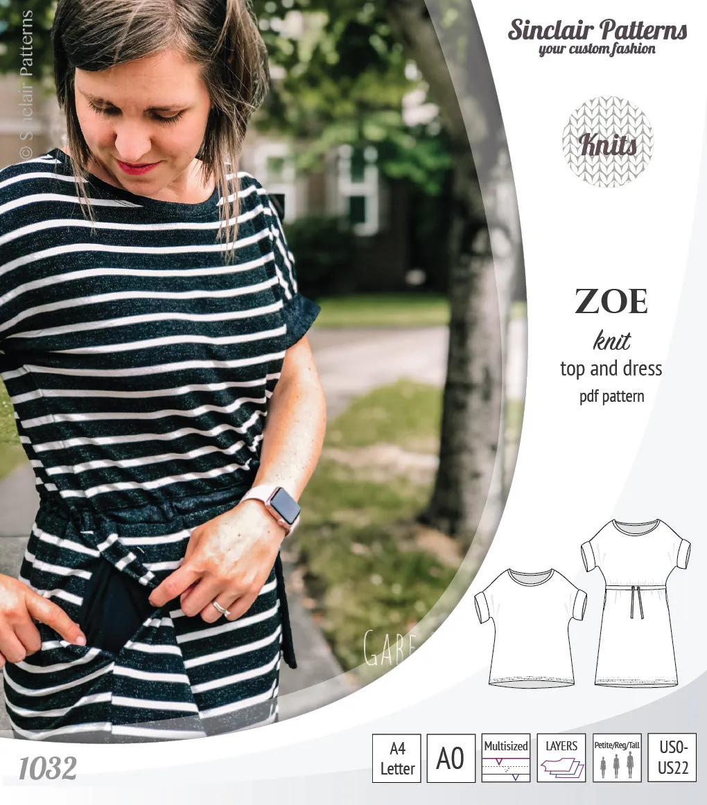 Zoe relaxed dolman knit top and drawstring dress (PDF)