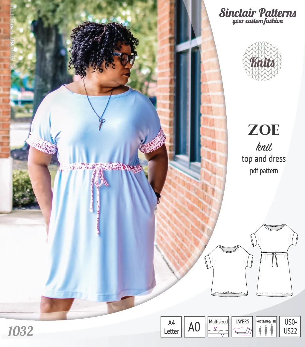 Zoe relaxed dolman knit top and drawstring dress (PDF)