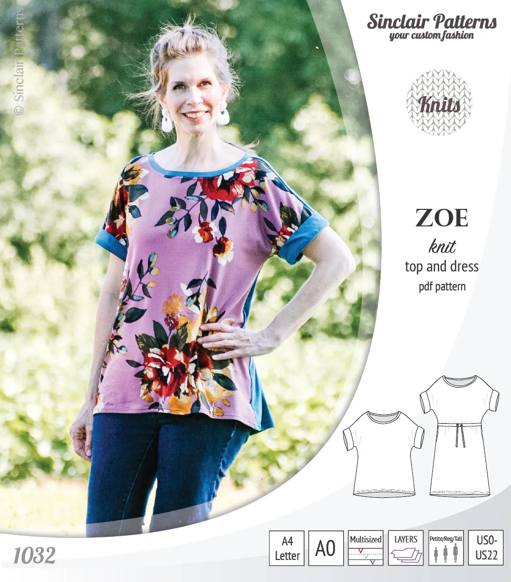 Zoe relaxed dolman knit top and drawstring dress (PDF)