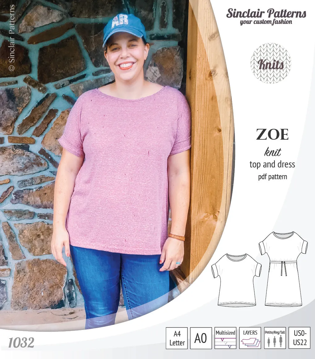 Zoe relaxed dolman knit top and drawstring dress (PDF)