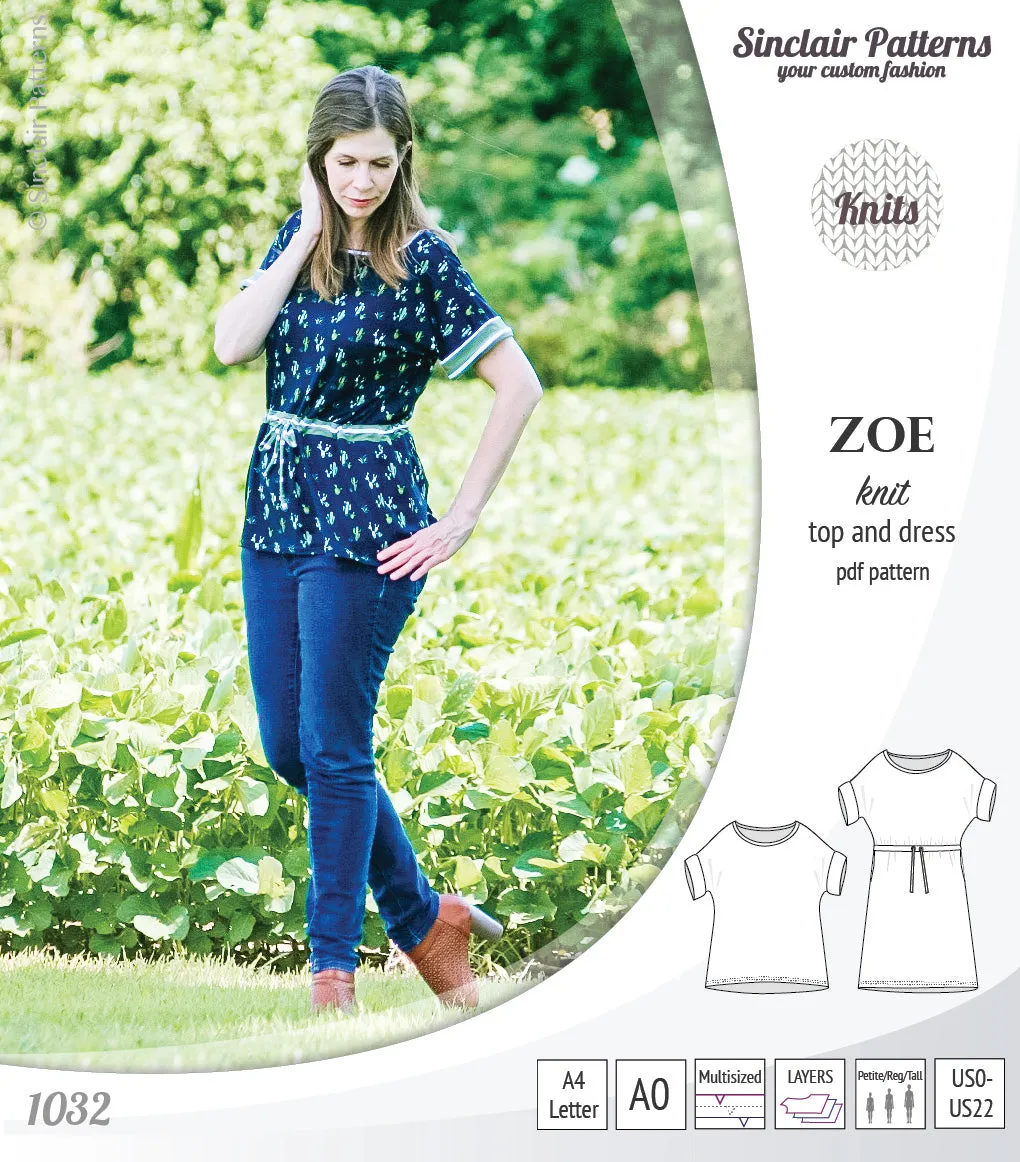 Zoe relaxed dolman knit top and drawstring dress (PDF)