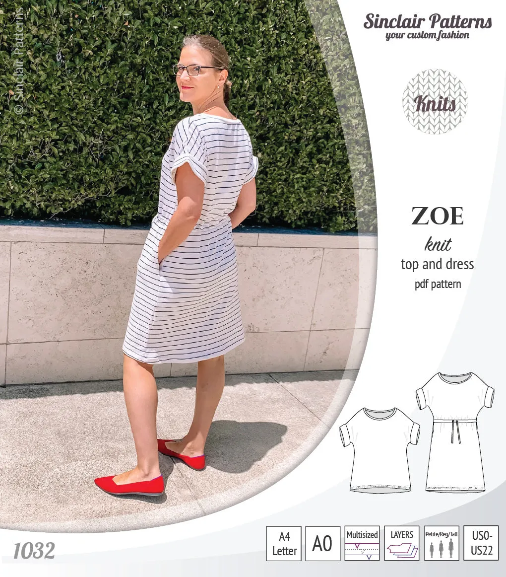 Zoe relaxed dolman knit top and drawstring dress (PDF)