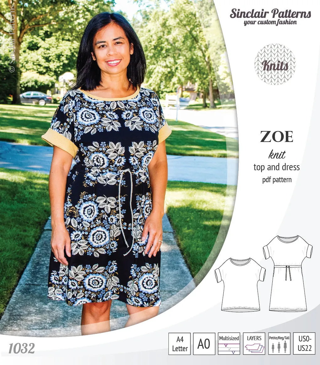 Zoe relaxed dolman knit top and drawstring dress (PDF)