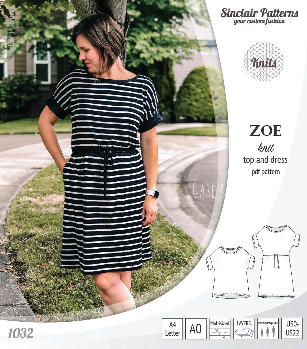 Zoe relaxed dolman knit top and drawstring dress (PDF)