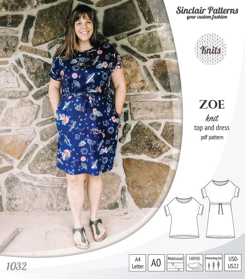 Zoe relaxed dolman knit top and drawstring dress (PDF)