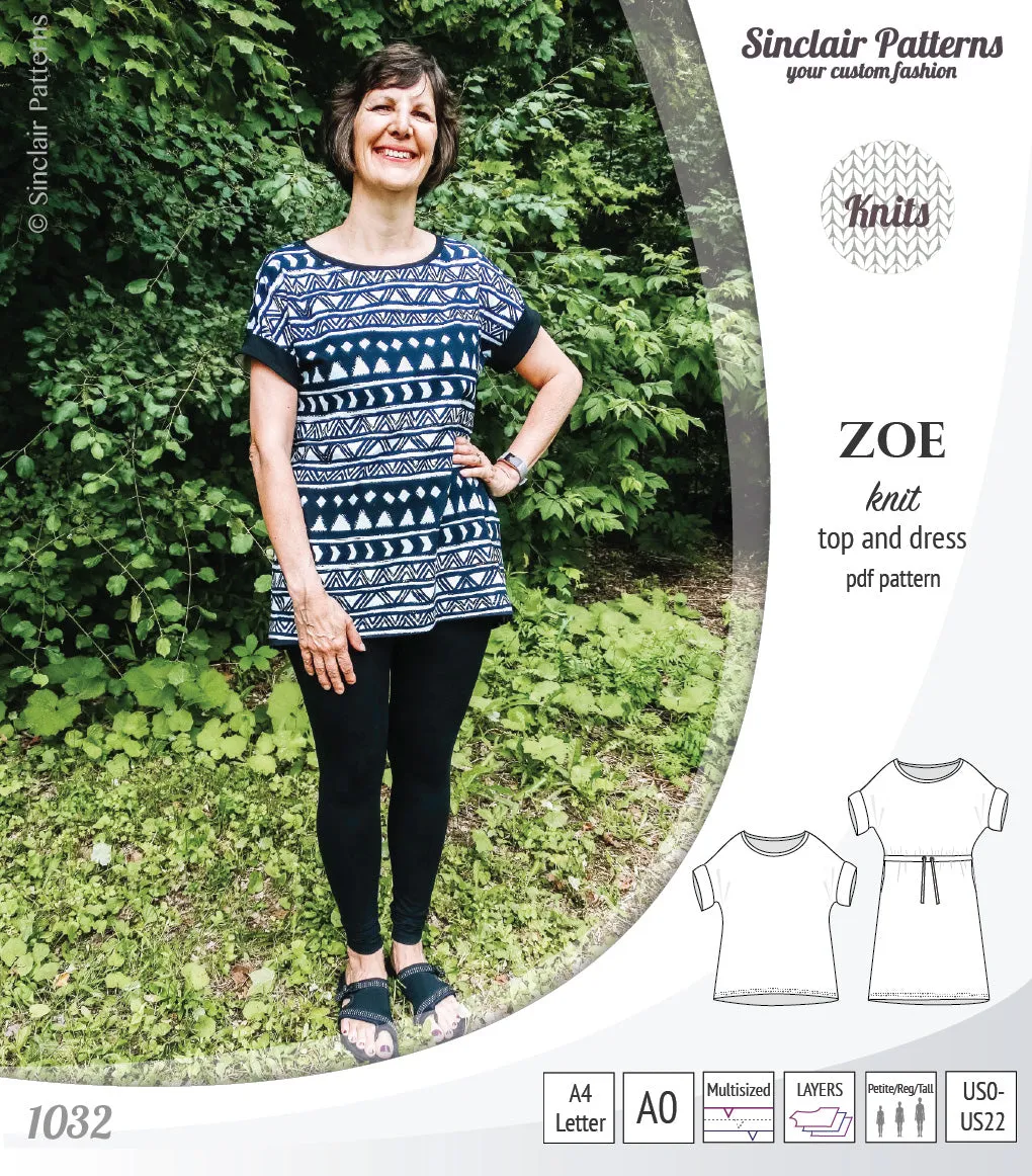 Zoe relaxed dolman knit top and drawstring dress (PDF)
