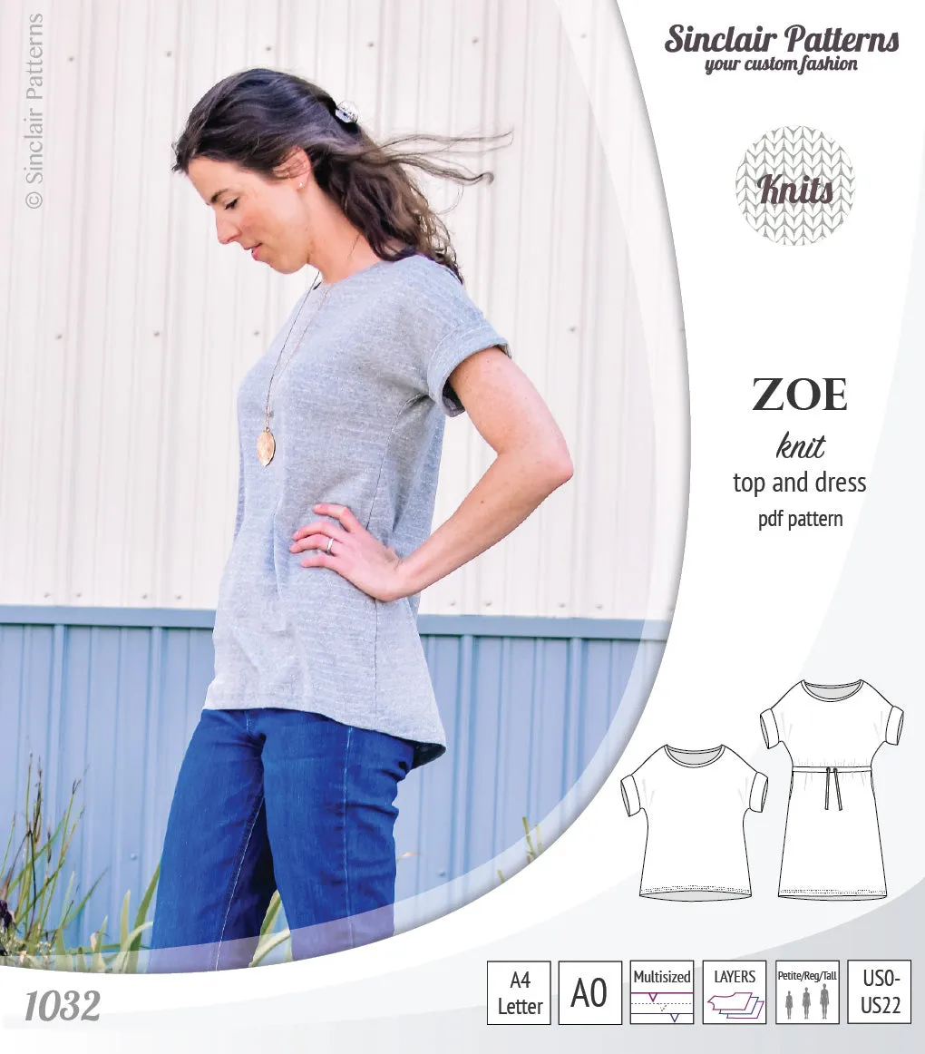 Zoe relaxed dolman knit top and drawstring dress (PDF)