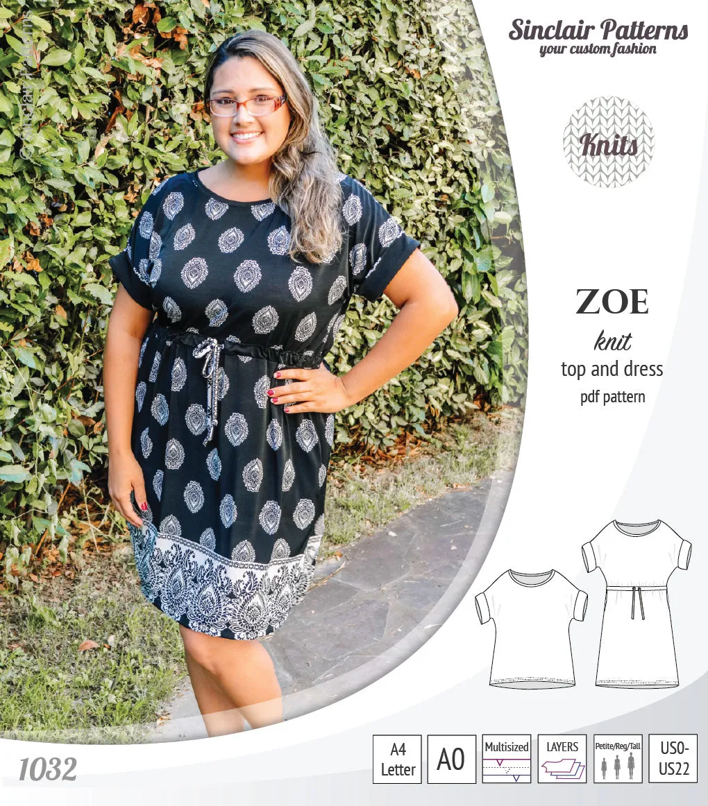 Zoe relaxed dolman knit top and drawstring dress (PDF)