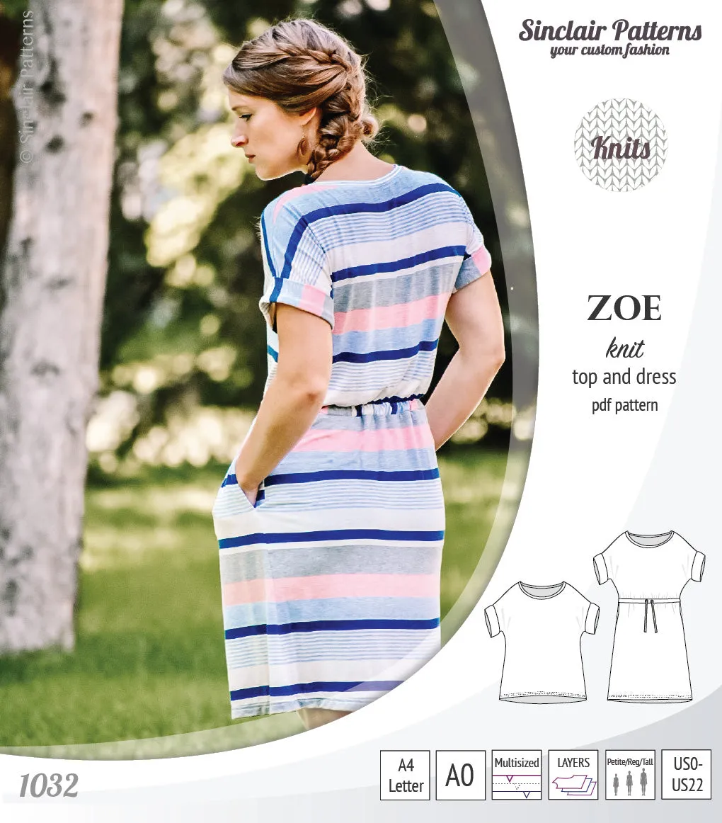 Zoe relaxed dolman knit top and drawstring dress (PDF)