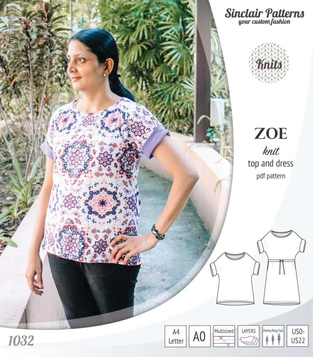 Zoe relaxed dolman knit top and drawstring dress (PDF)