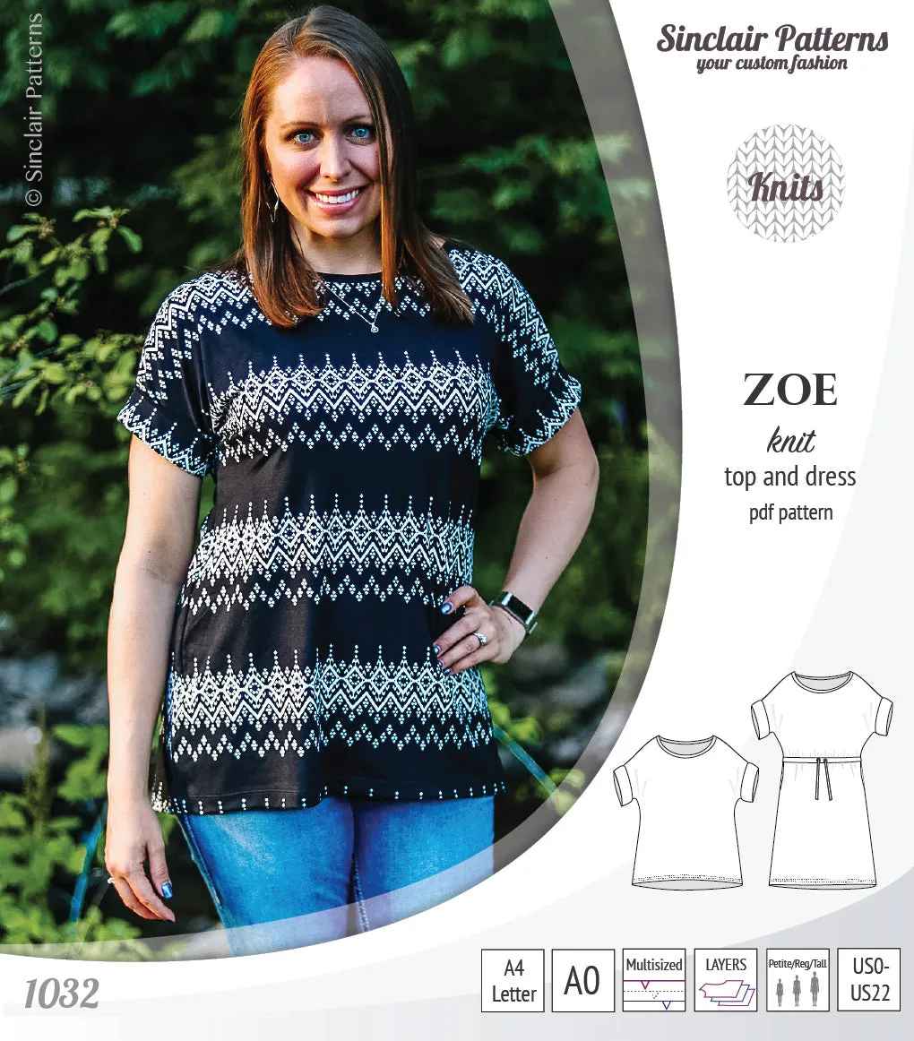 Zoe relaxed dolman knit top and drawstring dress (PDF)