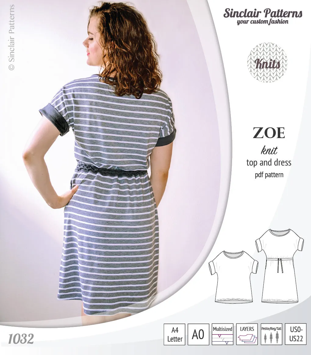 Zoe relaxed dolman knit top and drawstring dress (PDF)
