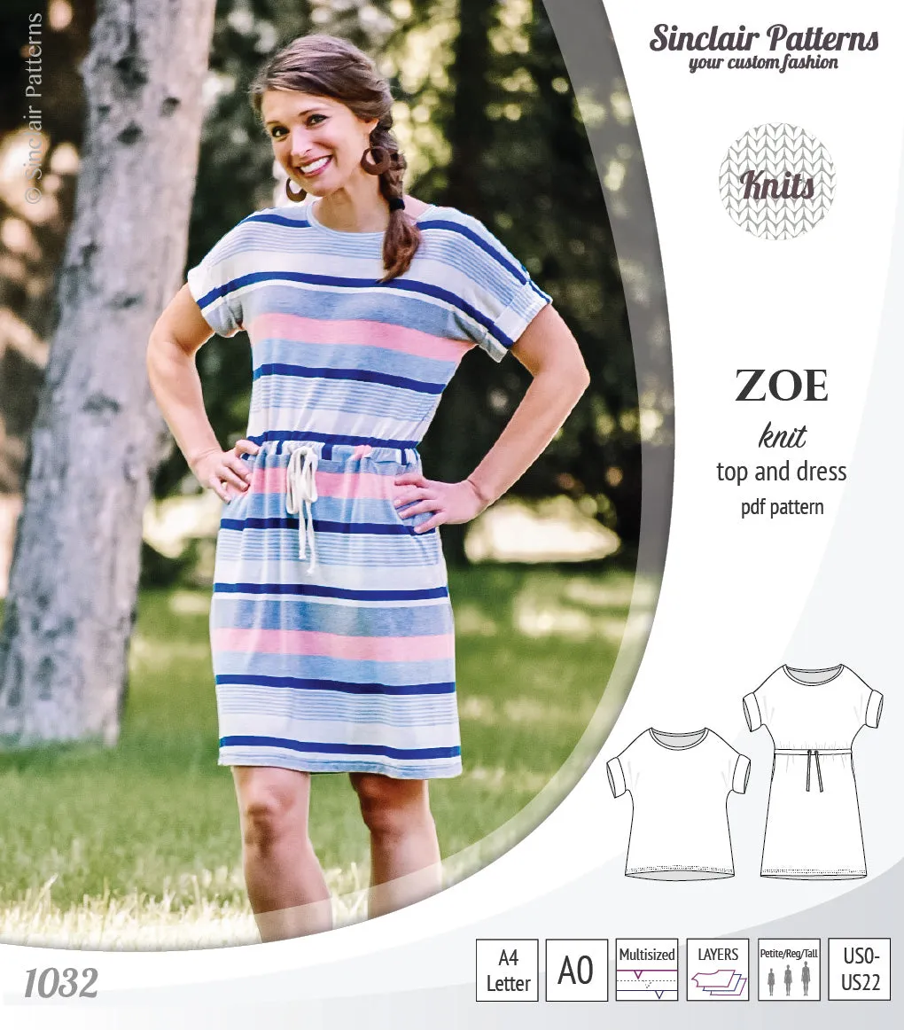Zoe relaxed dolman knit top and drawstring dress (PDF)