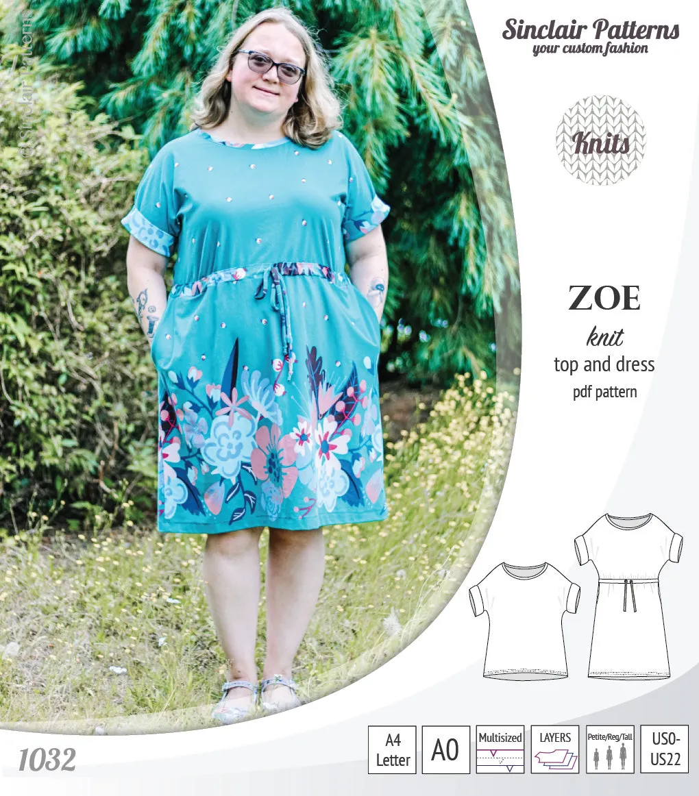 Zoe relaxed dolman knit top and drawstring dress (PDF)