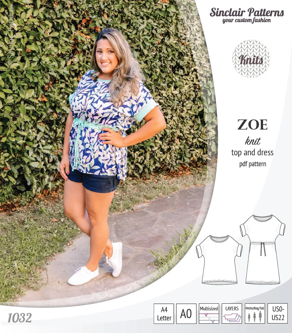 Zoe relaxed dolman knit top and drawstring dress (PDF)